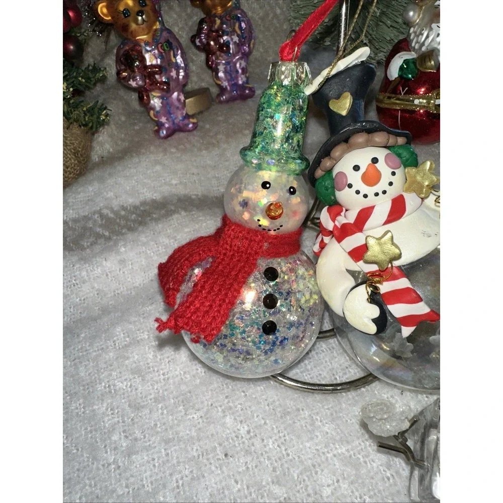 VTG Lot Of 4-Snowmen-1 Glitter Handblown 1-icecube 1-snowglobe1- Ceramic